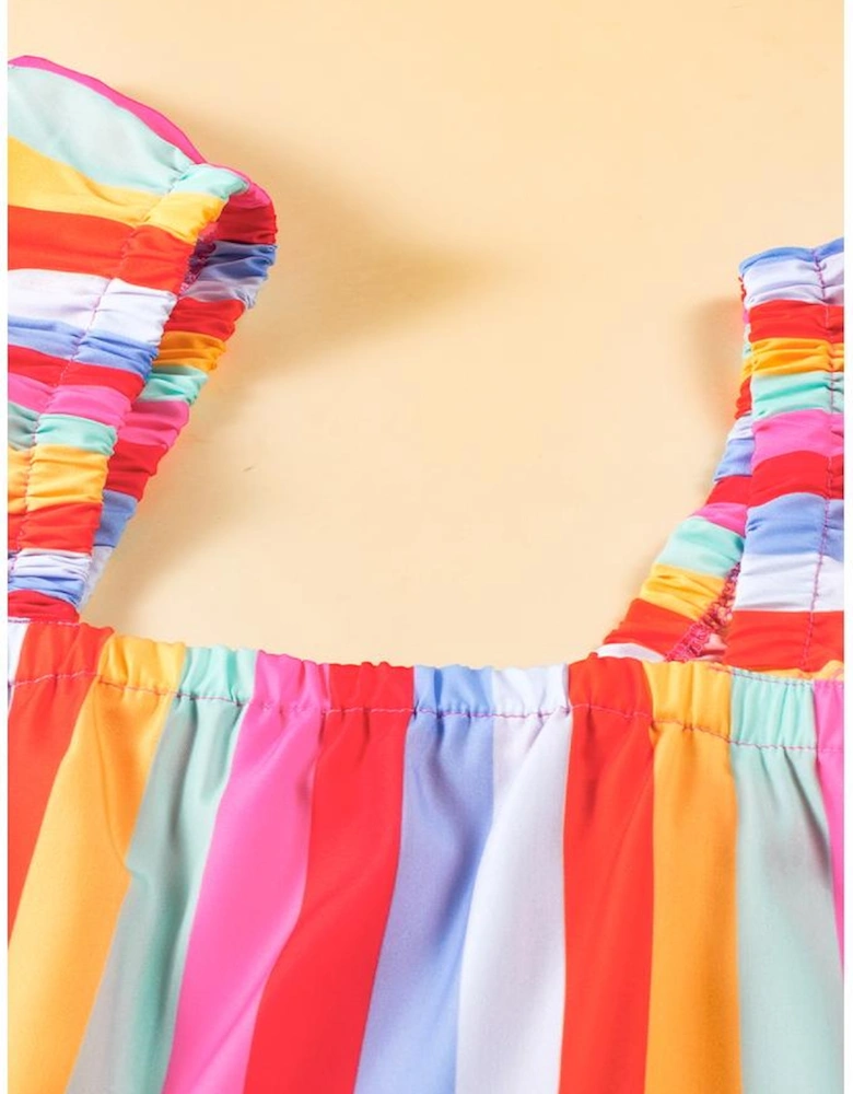 Red Stripe Ruffled Straps Babydoll Tank Top