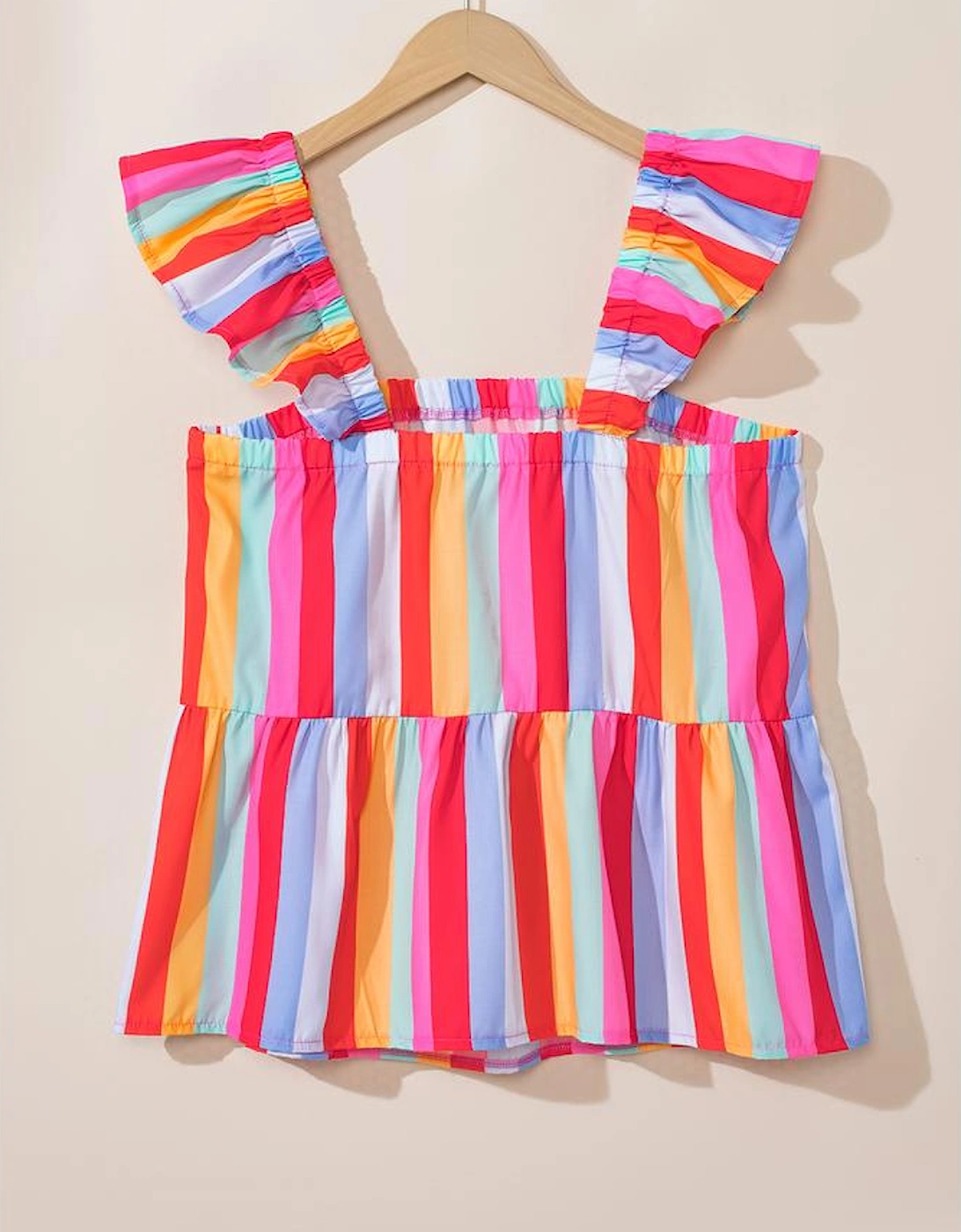 Red Stripe Ruffled Straps Babydoll Tank Top