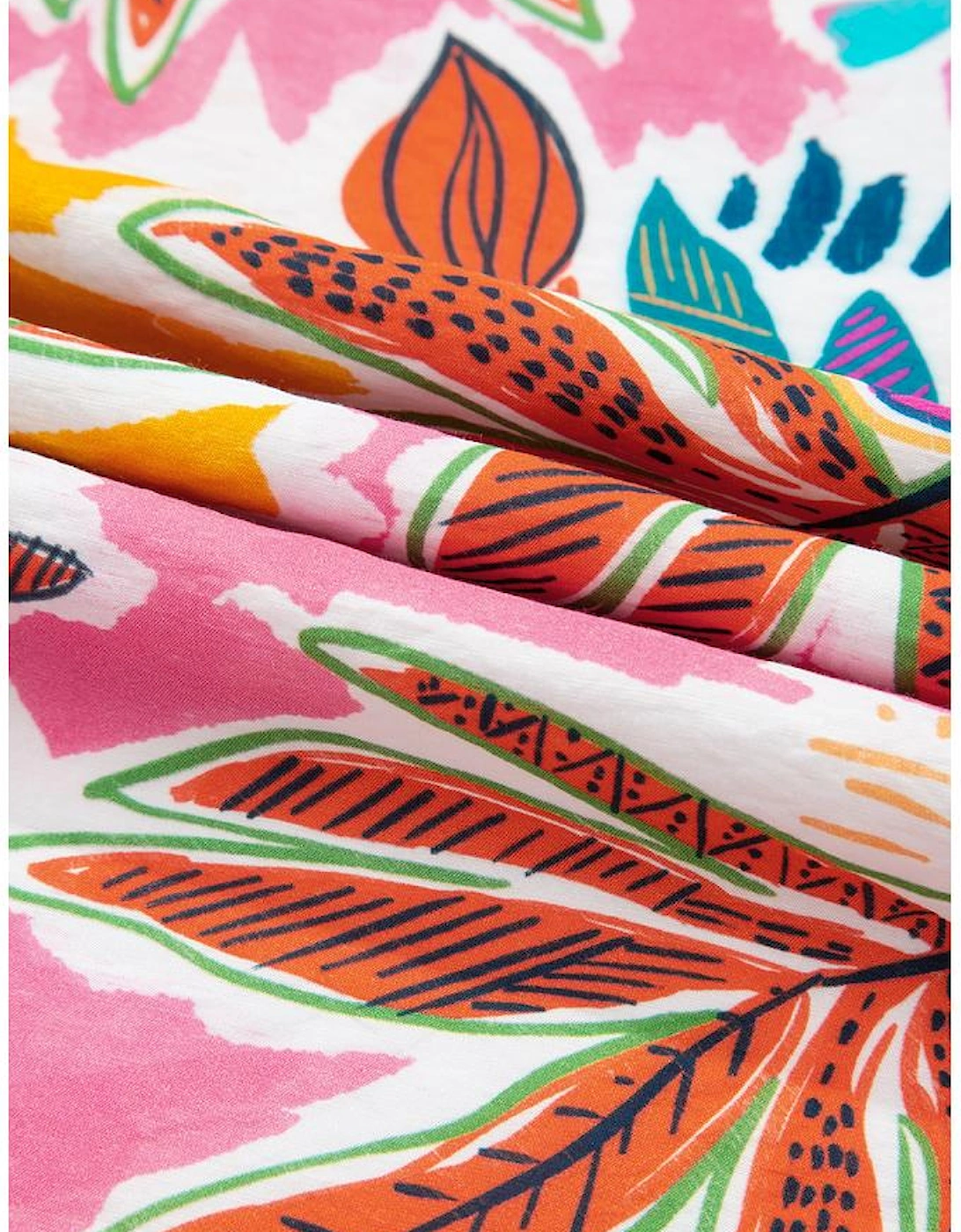 Pink Floral Print Lace Trimmed Tie Back Bell Sleeve Swing Mini Dress