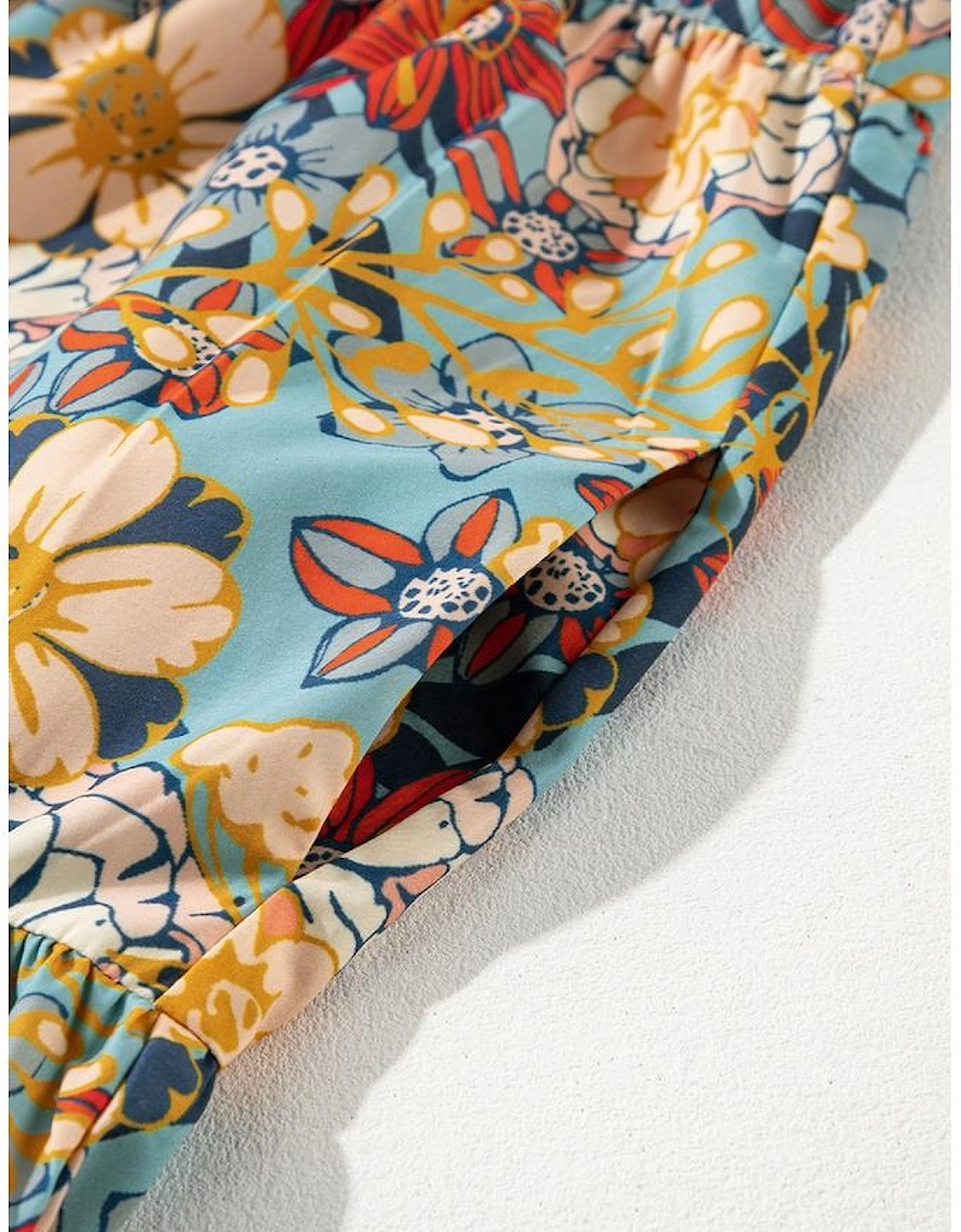 Multicolour Boho Floral Print Crochet Patchwork V Neck Loose Mini Dress