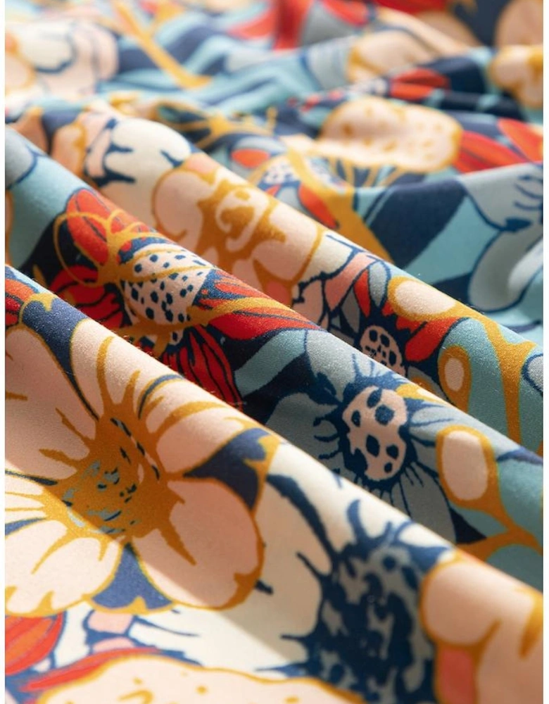 Multicolour Boho Floral Print Crochet Patchwork V Neck Loose Mini Dress