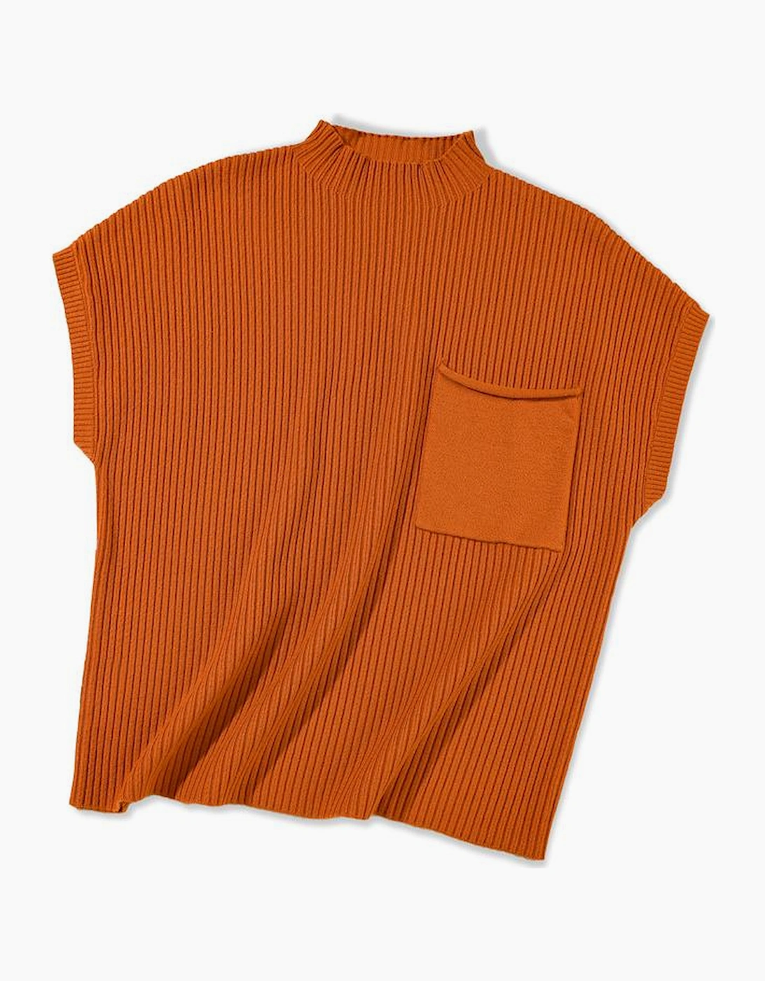 Gold Flame Patch Pocket Ribbed Knit Short Sleeve Sweater