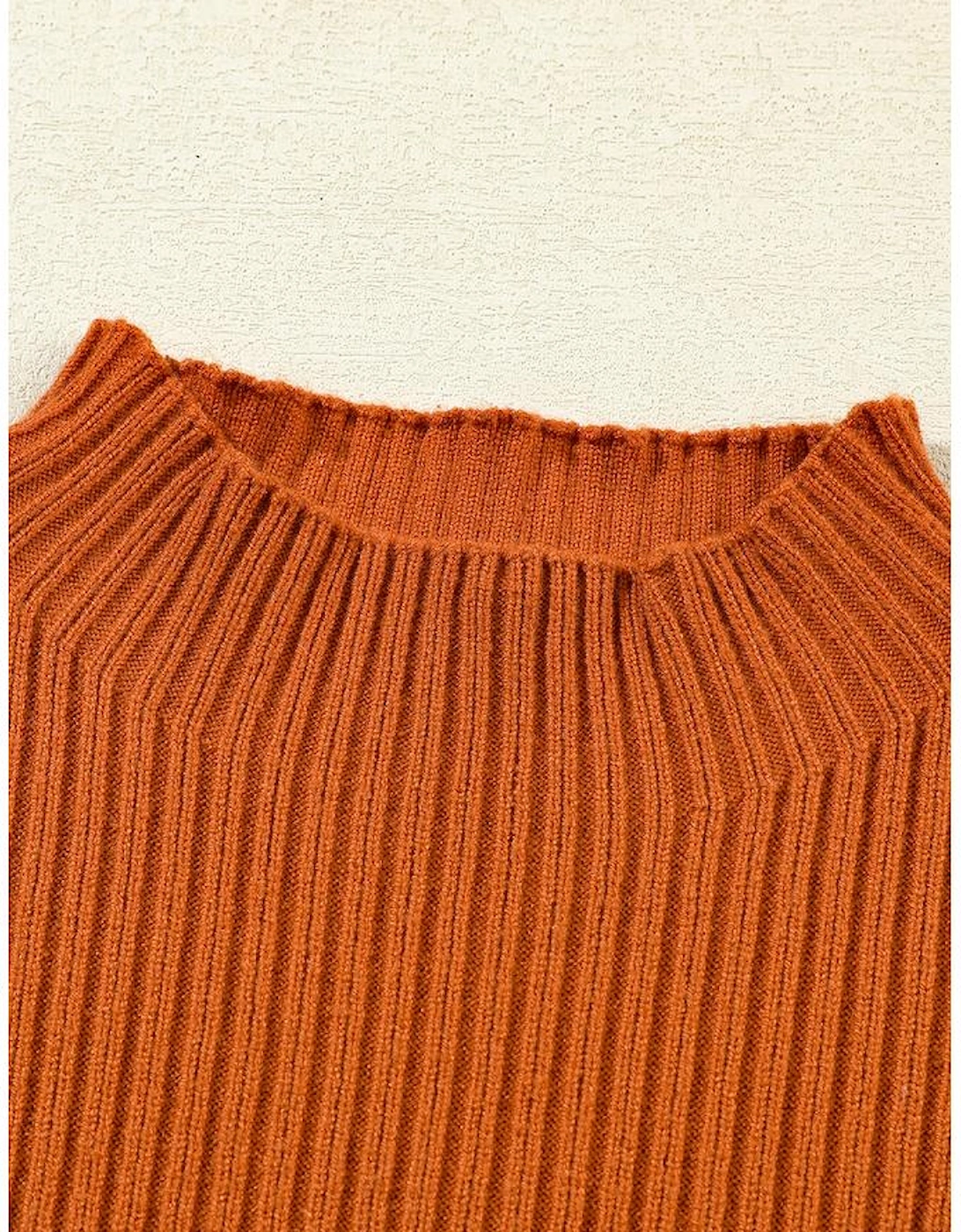 Gold Flame Patch Pocket Ribbed Knit Short Sleeve Sweater