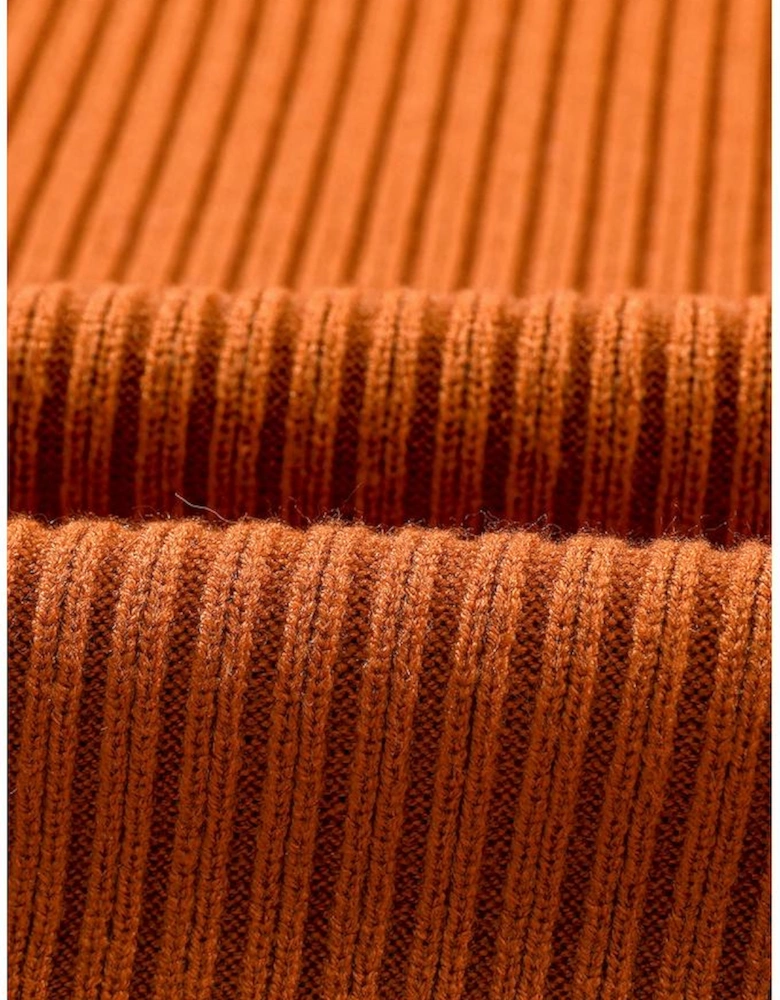 Gold Flame Patch Pocket Ribbed Knit Short Sleeve Sweater