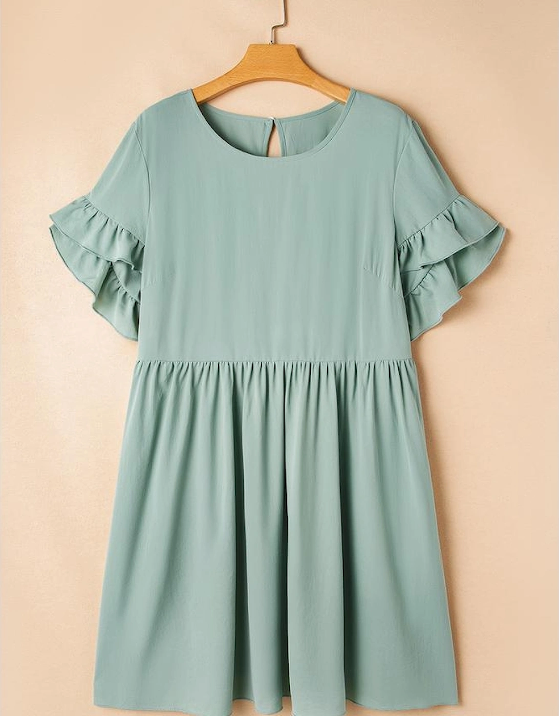 Grass Green Ruffle Trim Short Sleeve Plus Size Flared Mini Dress