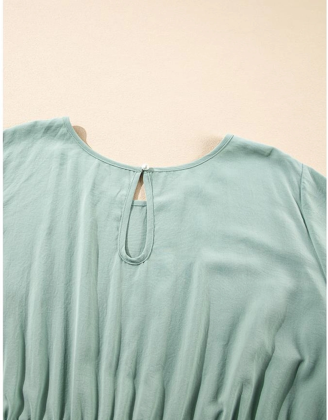 Grass Green Ruffle Trim Short Sleeve Plus Size Flared Mini Dress