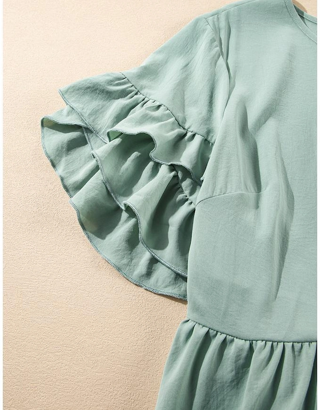 Grass Green Ruffle Trim Short Sleeve Plus Size Flared Mini Dress