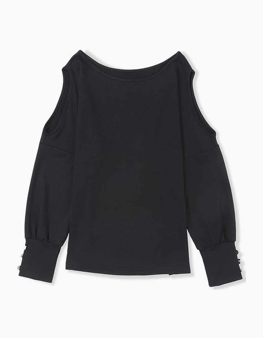 Black Asymmetrical Cut Out Buttoned Long Sleeve Top