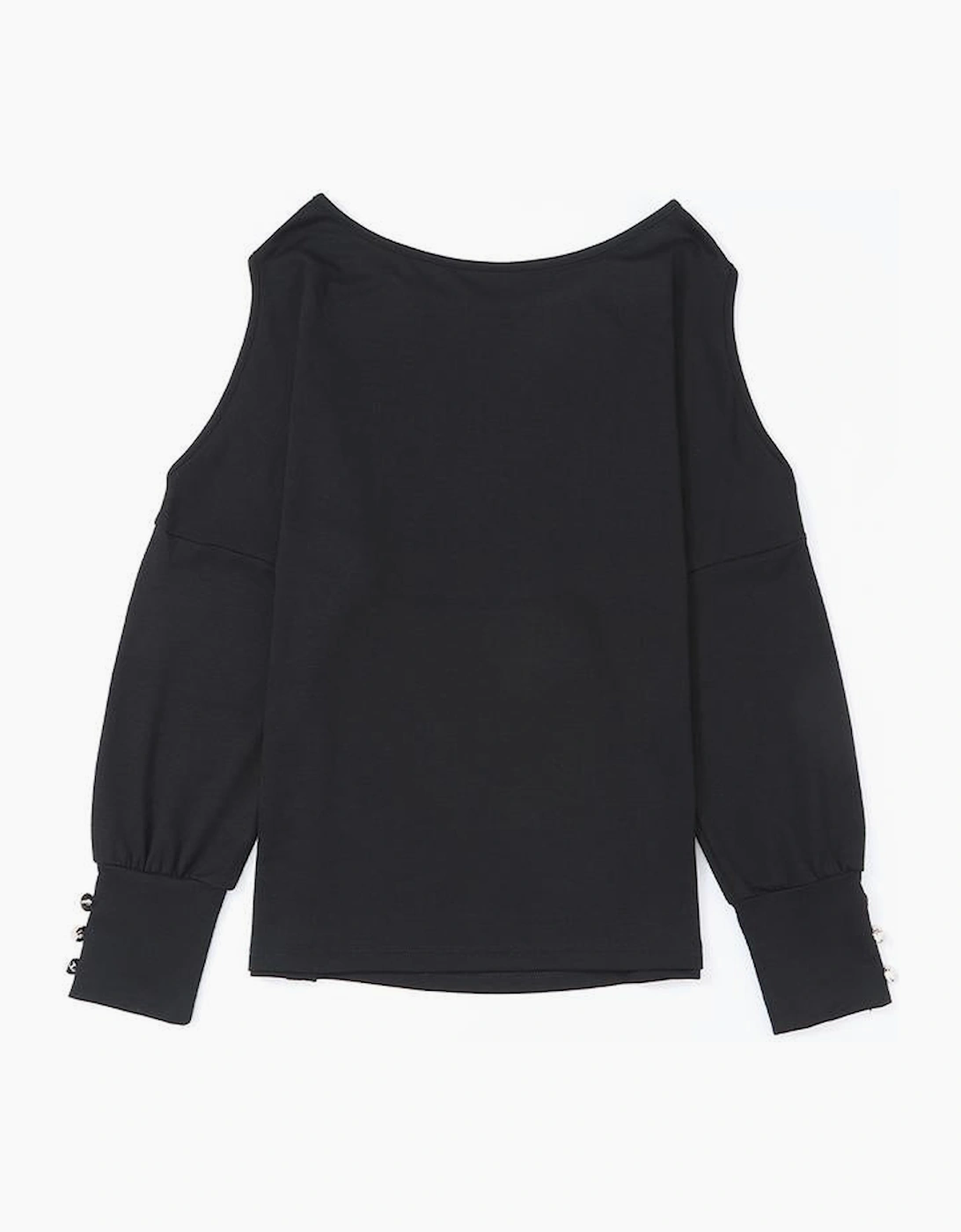 Black Asymmetrical Cut Out Buttoned Long Sleeve Top