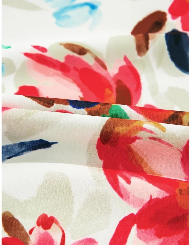 White Floral Print Puffy Half Sleeve Blouse