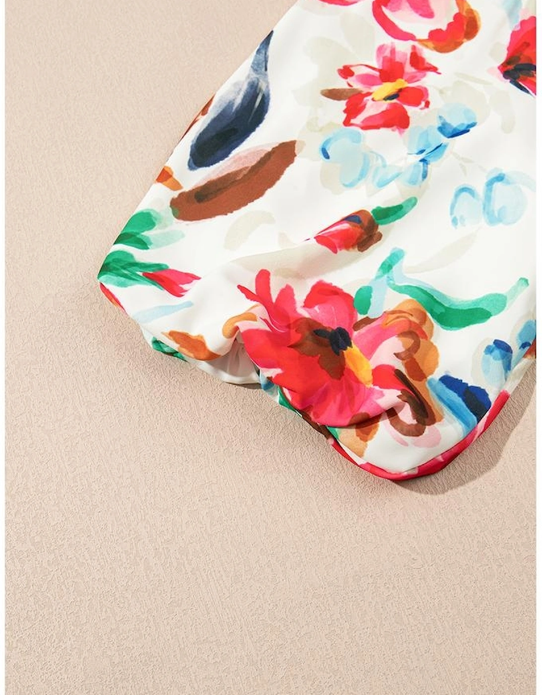 White Floral Print Puffy Half Sleeve Blouse