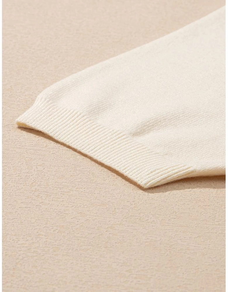 Beige Flower Pattern Short Sleeve Knitted Top