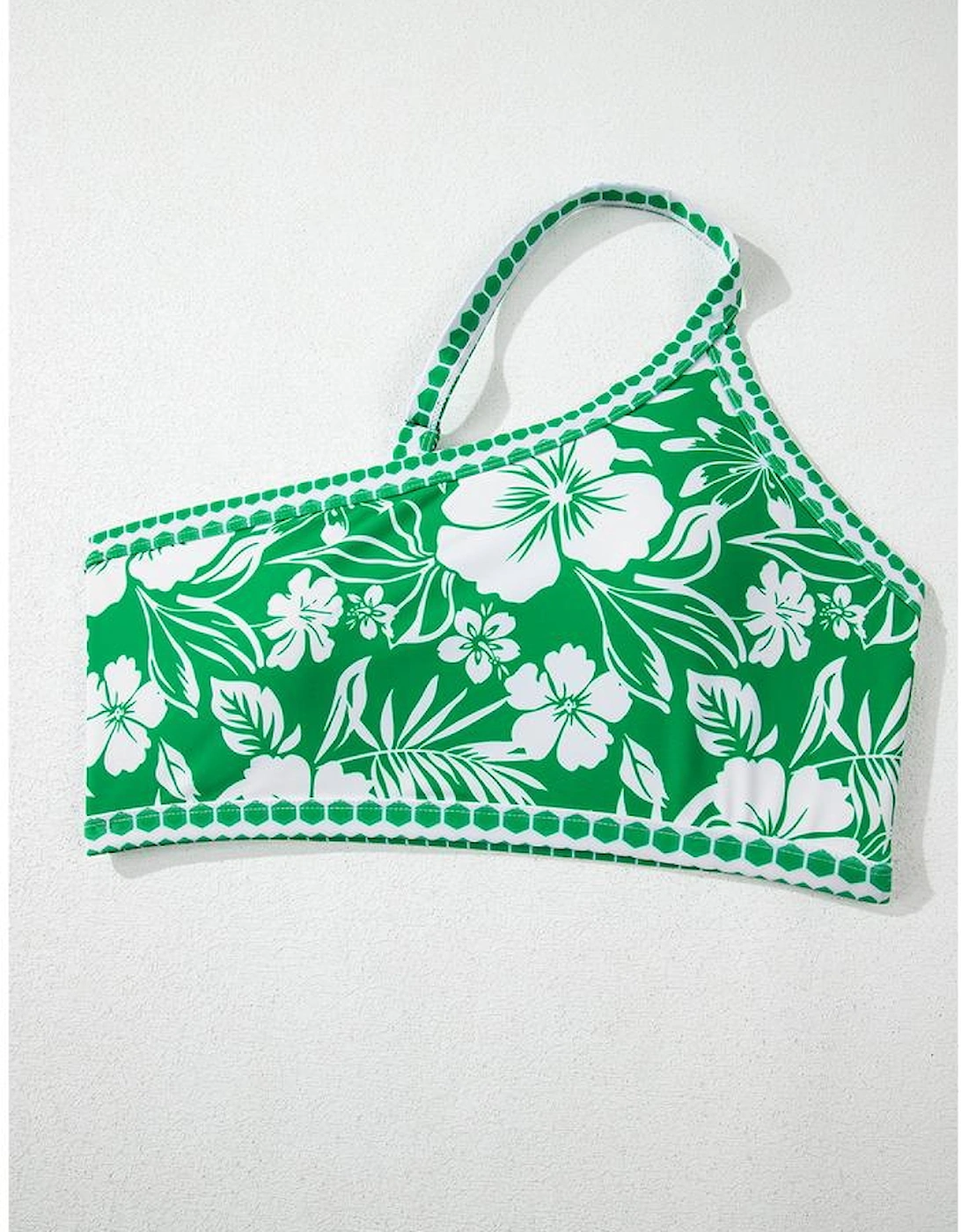 Green Floral Print One Shoulder High Waist Bikini Set