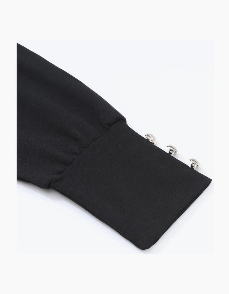 Black Asymmetrical Cut Out Buttoned Long Sleeve Top