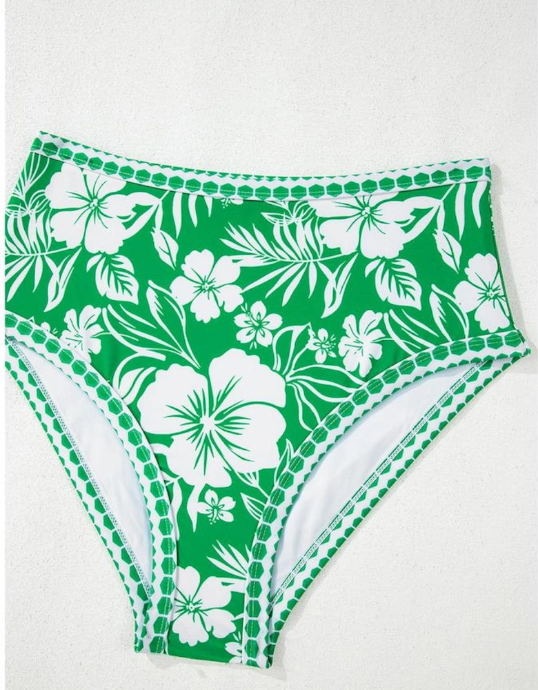 Green Floral Print One Shoulder High Waist Bikini Set