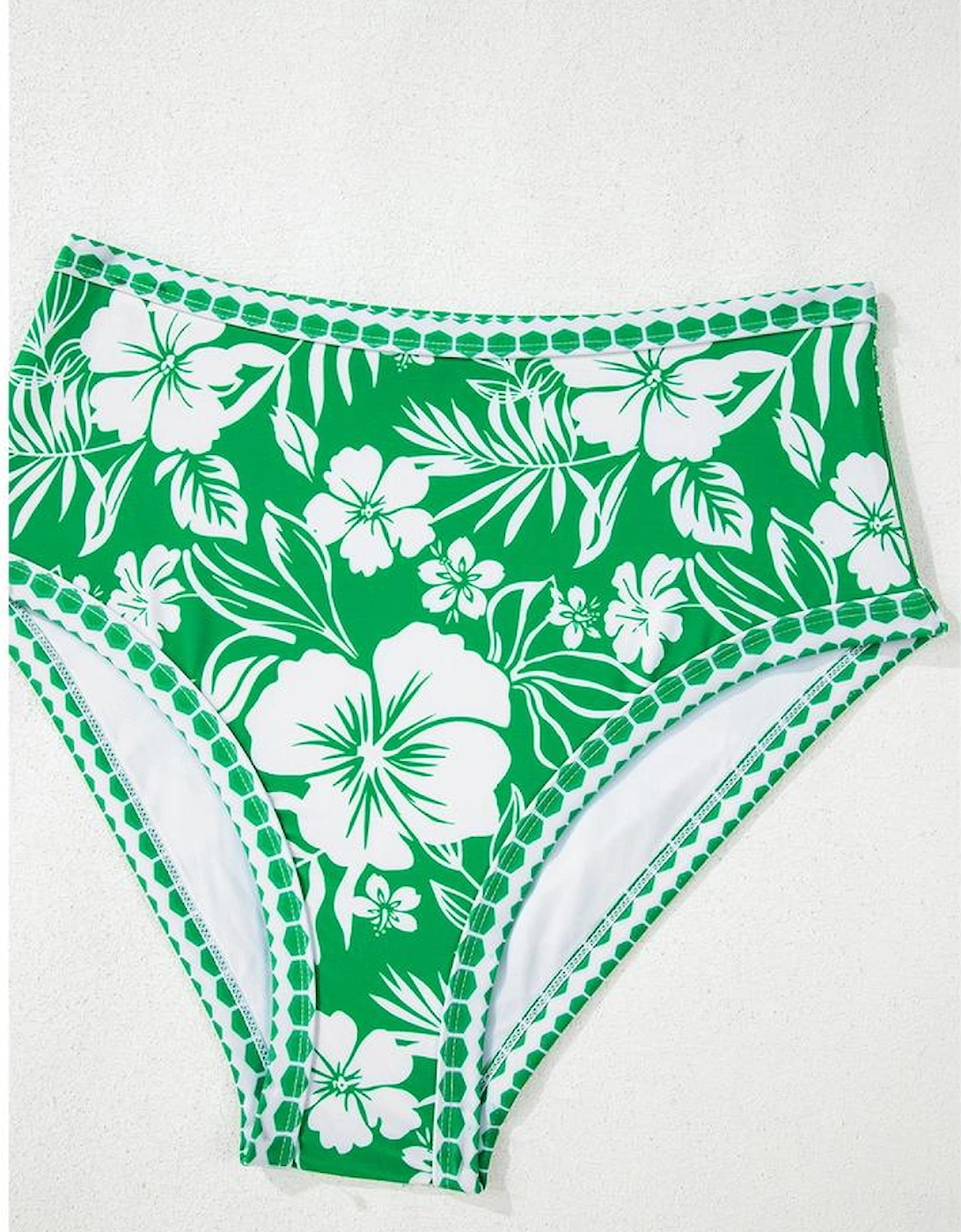 Green Floral Print One Shoulder High Waist Bikini Set
