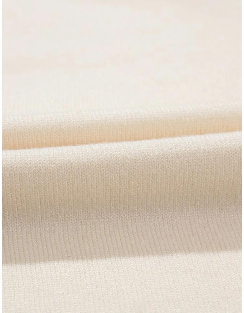 Beige Flower Pattern Short Sleeve Knitted Top