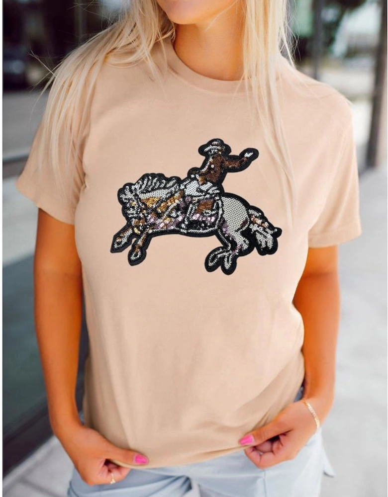 Khaki Sequin Rodeo Graphic Crewneck Tee