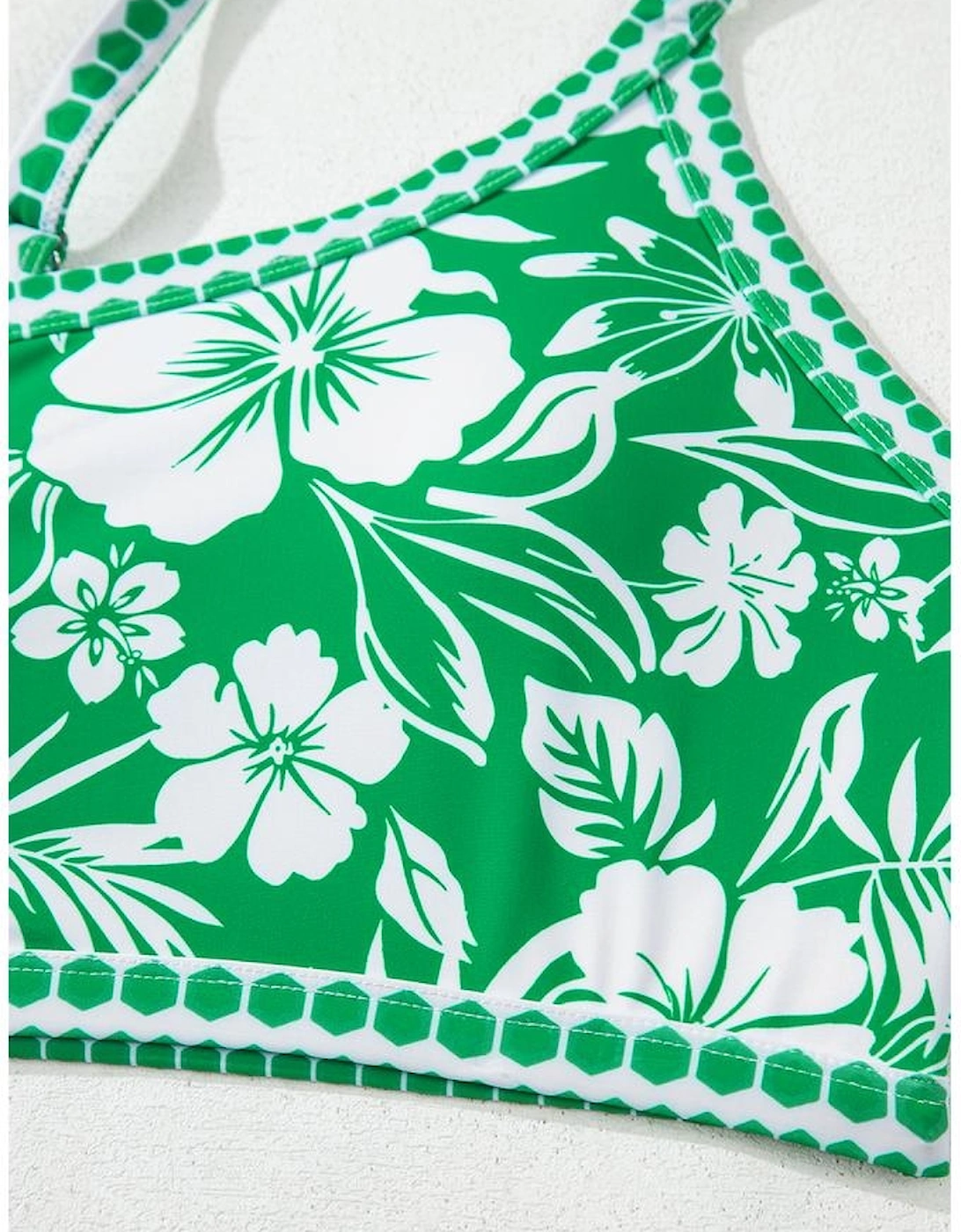 Green Floral Print One Shoulder High Waist Bikini Set