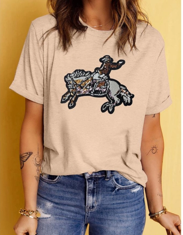 Khaki Sequin Rodeo Graphic Crewneck Tee