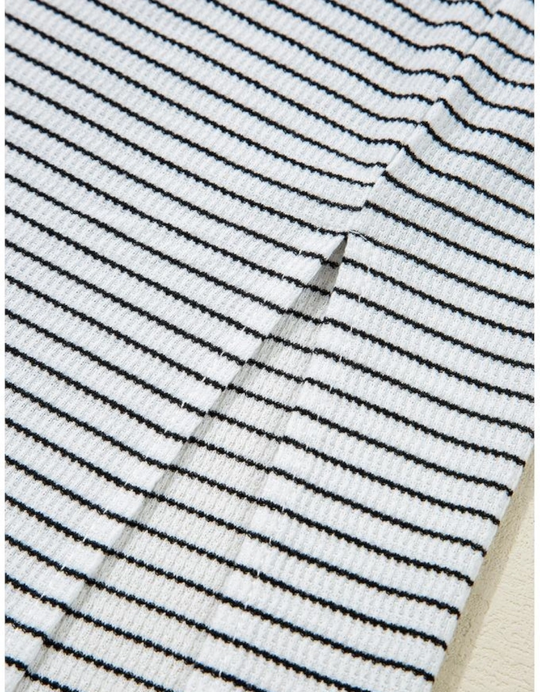 White Stripe Criss Cross Side Slits Slim Fit Sleeveless Midi Dress