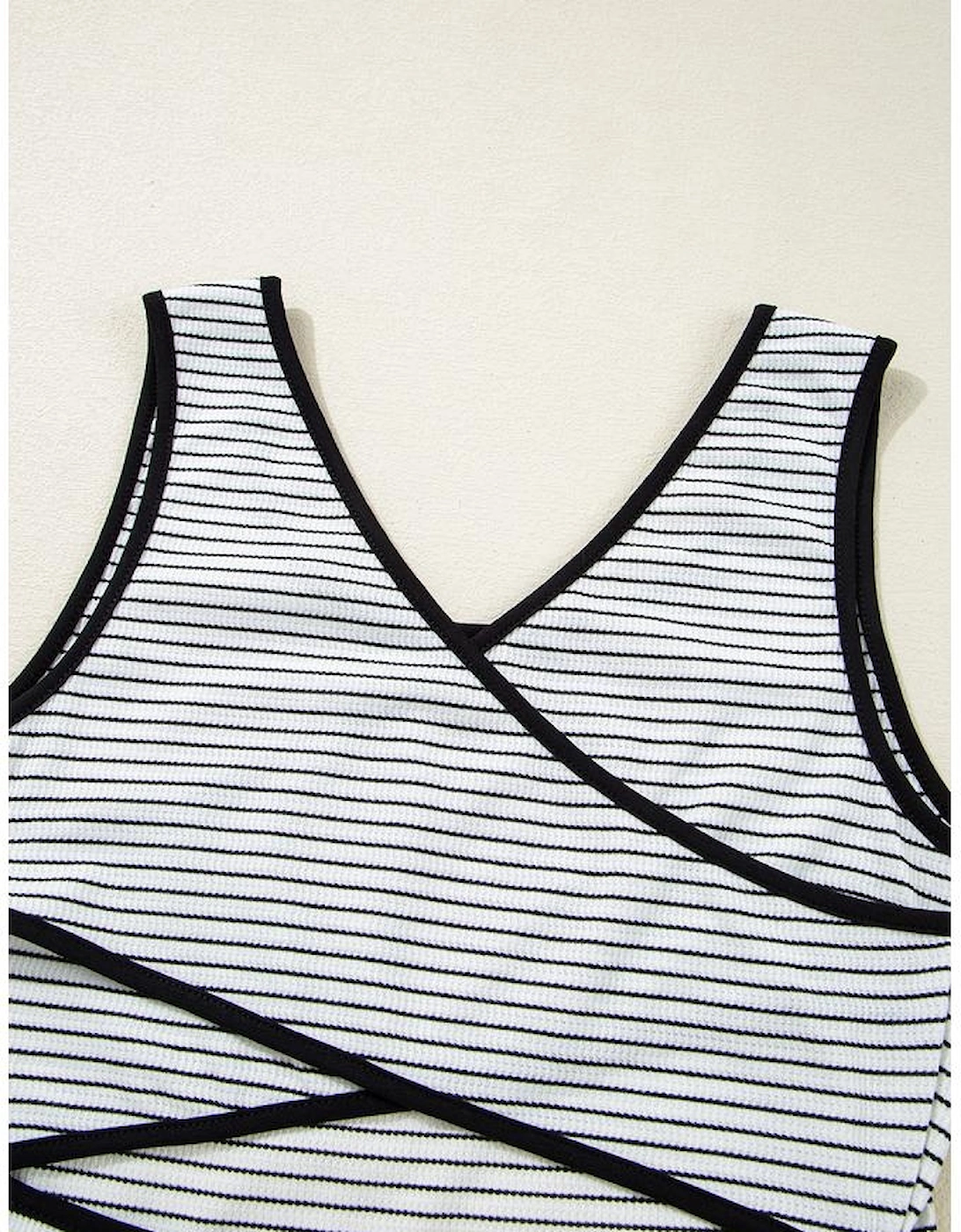 White Stripe Criss Cross Side Slits Slim Fit Sleeveless Midi Dress