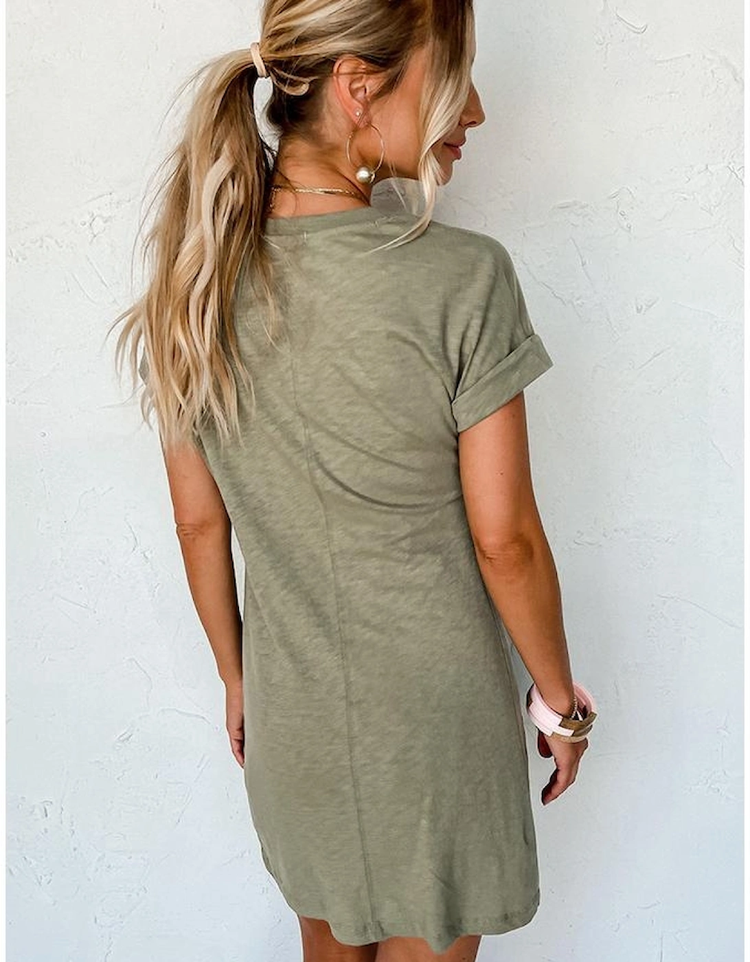 Laurel Green Folded Sleeve Twisted Mini T-Shirt Dress