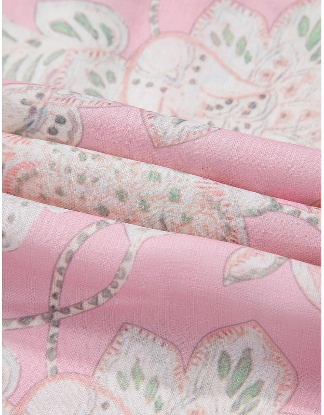 Pink Floral Print Drawstring V Neck Puff Sleeve Loose Blouse