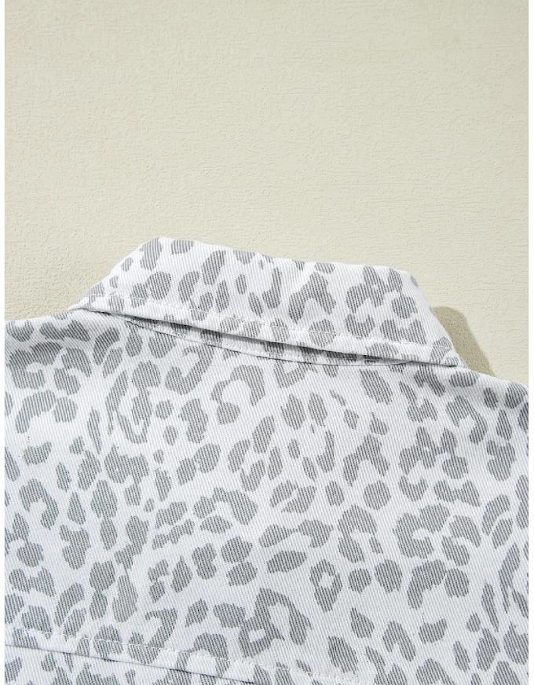 White Leopard Printed Flap Pocket Denim Jacket