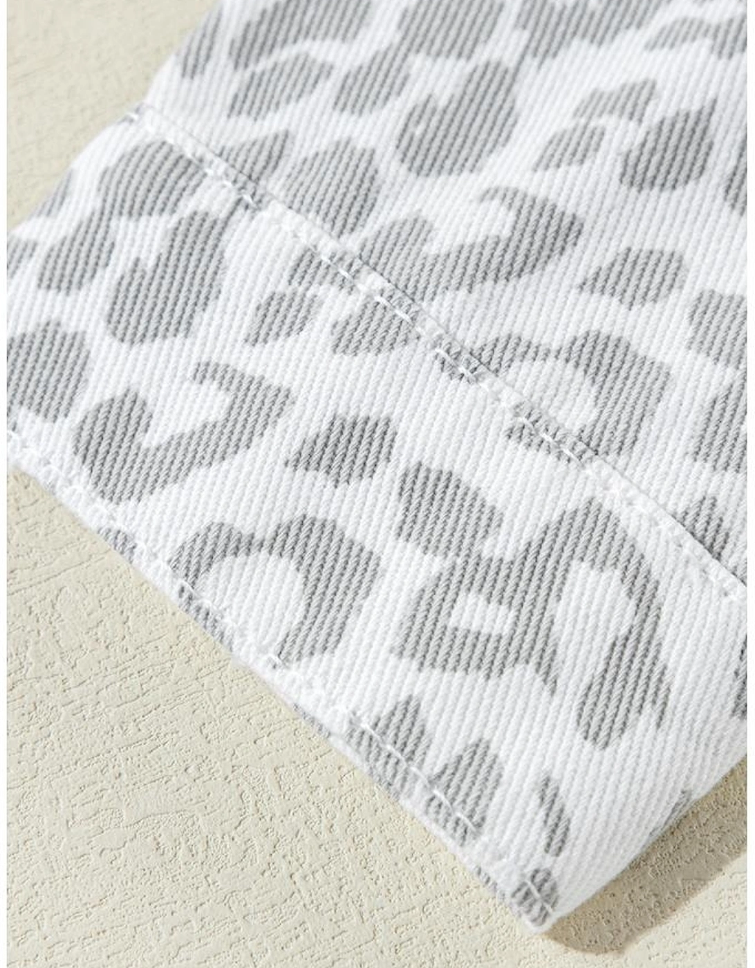 White Leopard Printed Flap Pocket Denim Jacket