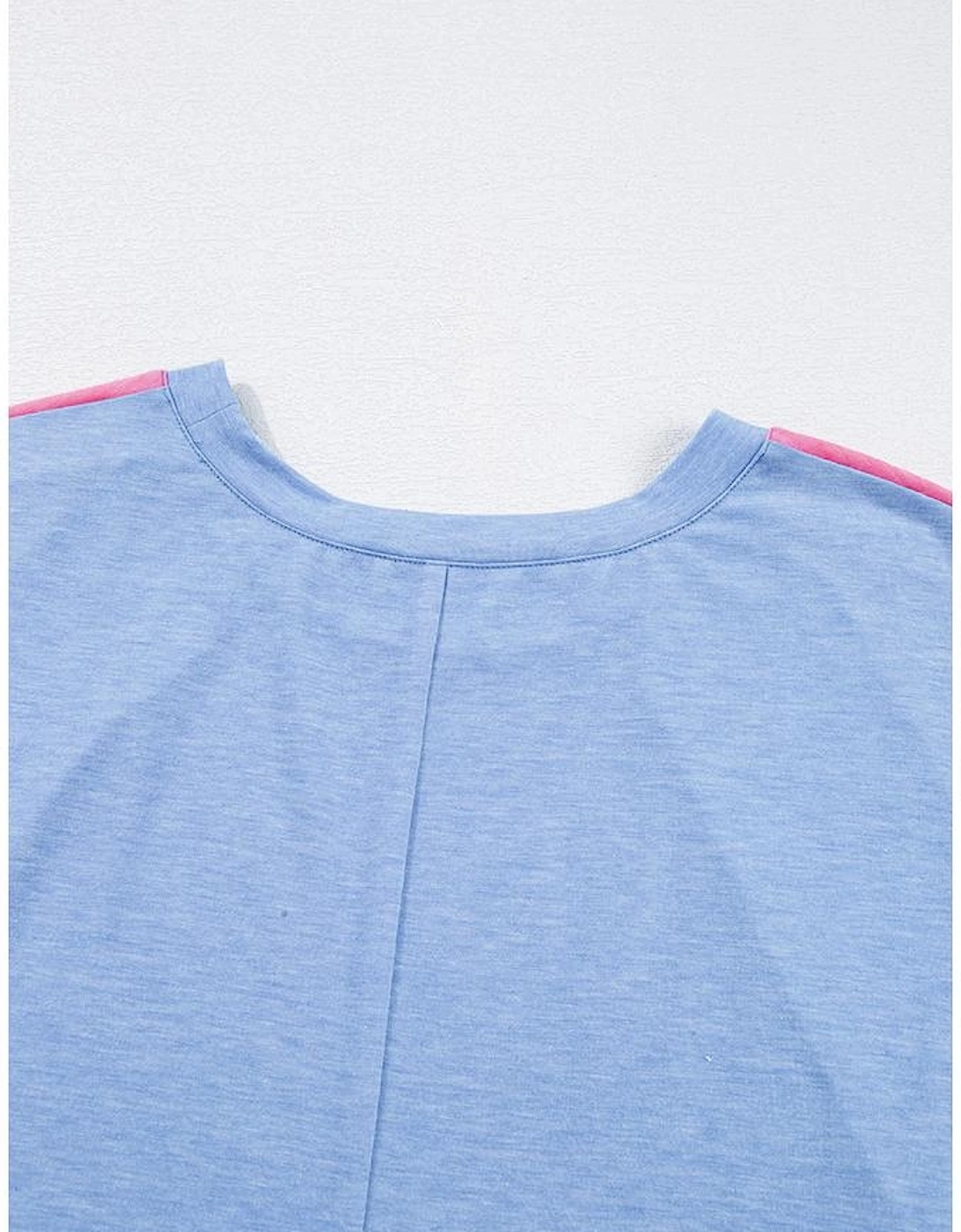 Sky Blue Leopard Print Patch Colorblock Plus Size T Shirt