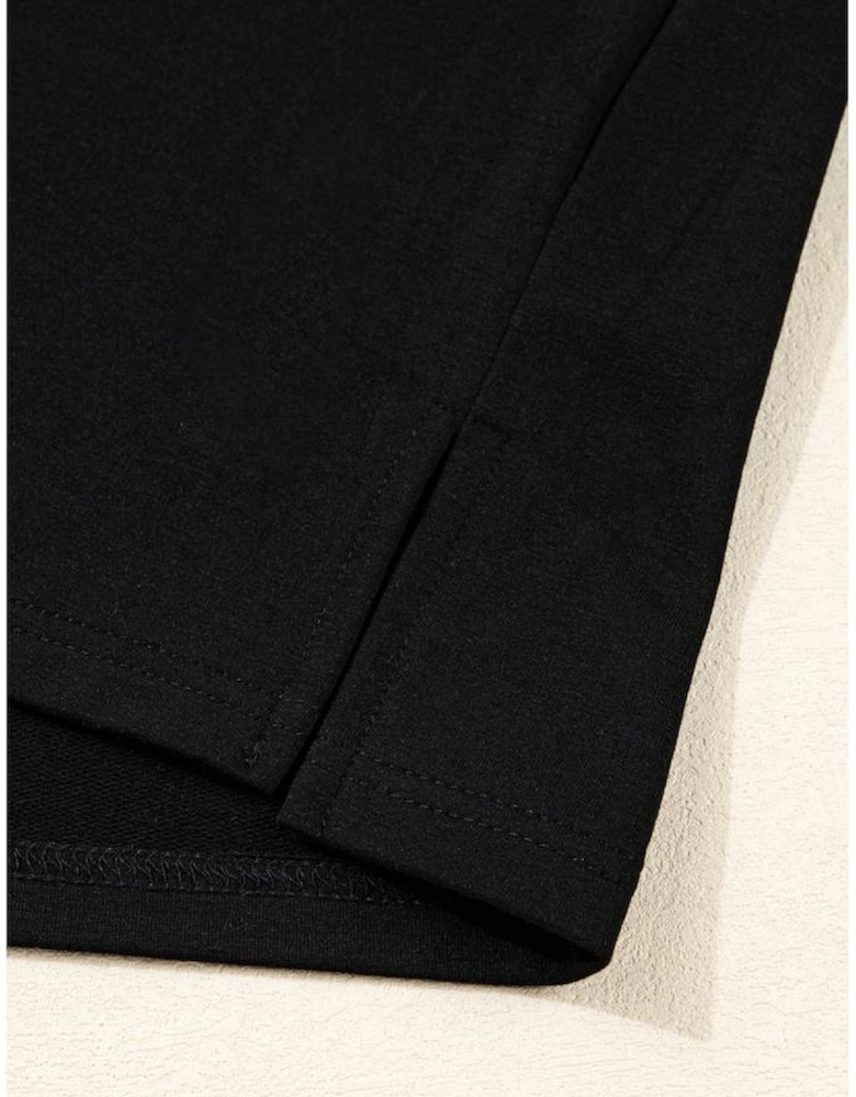 Black Bow Knot Patchwork Crewneck Plus Size Blouse