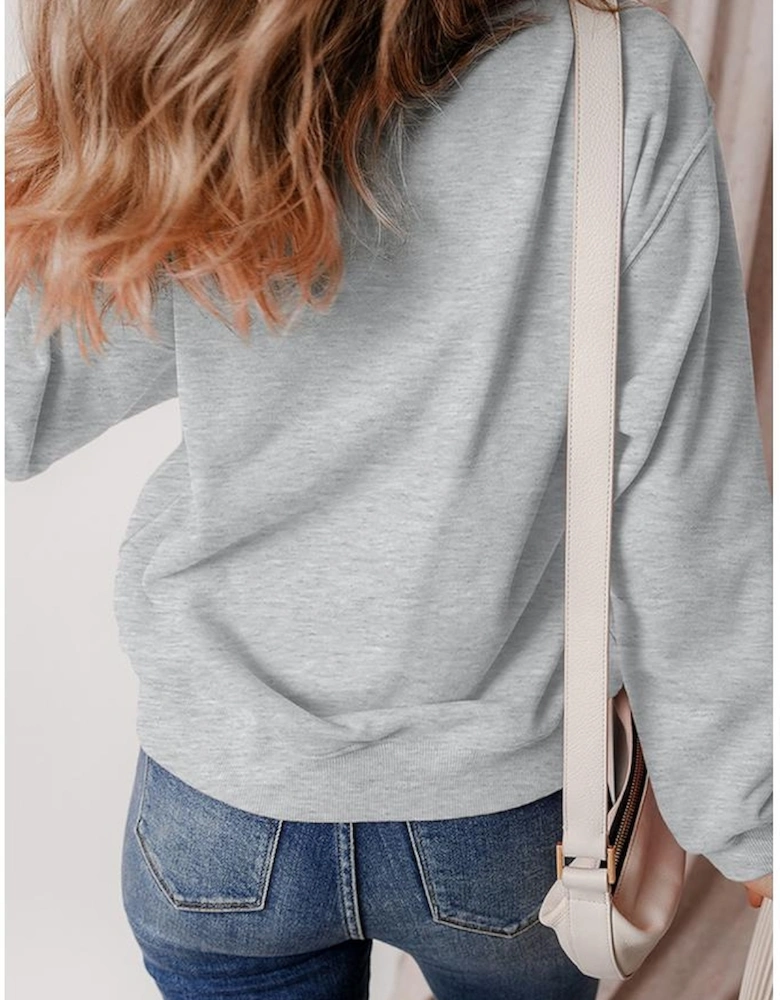 Gray Halloween Ghost Print Crewneck Drop Shoulder Sweatshirt