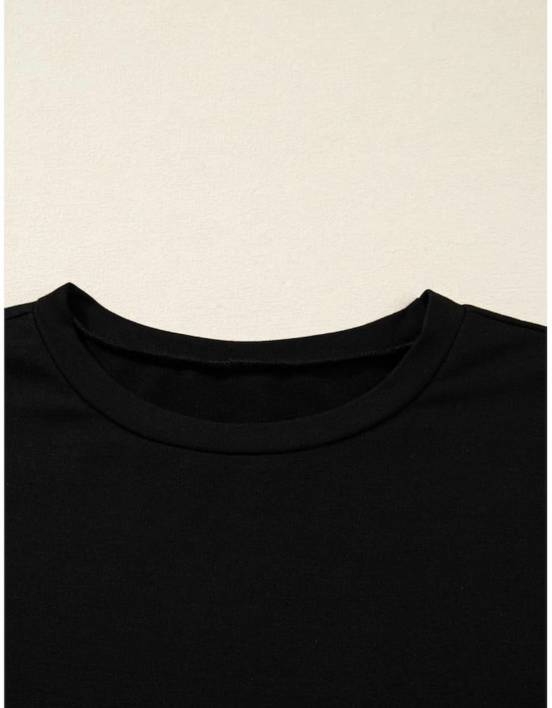 Black Bow Knot Patchwork Crewneck Plus Size Blouse