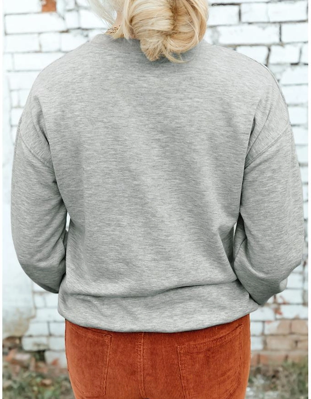 Gray Halloween Ghost Print Crewneck Drop Shoulder Sweatshirt