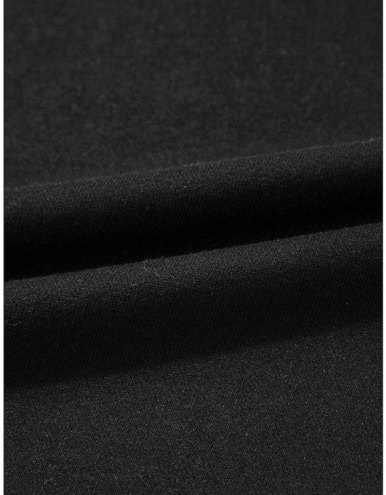 Black Exposed Seam Drop Shoulder Round Neck Sweatshirt with Slits