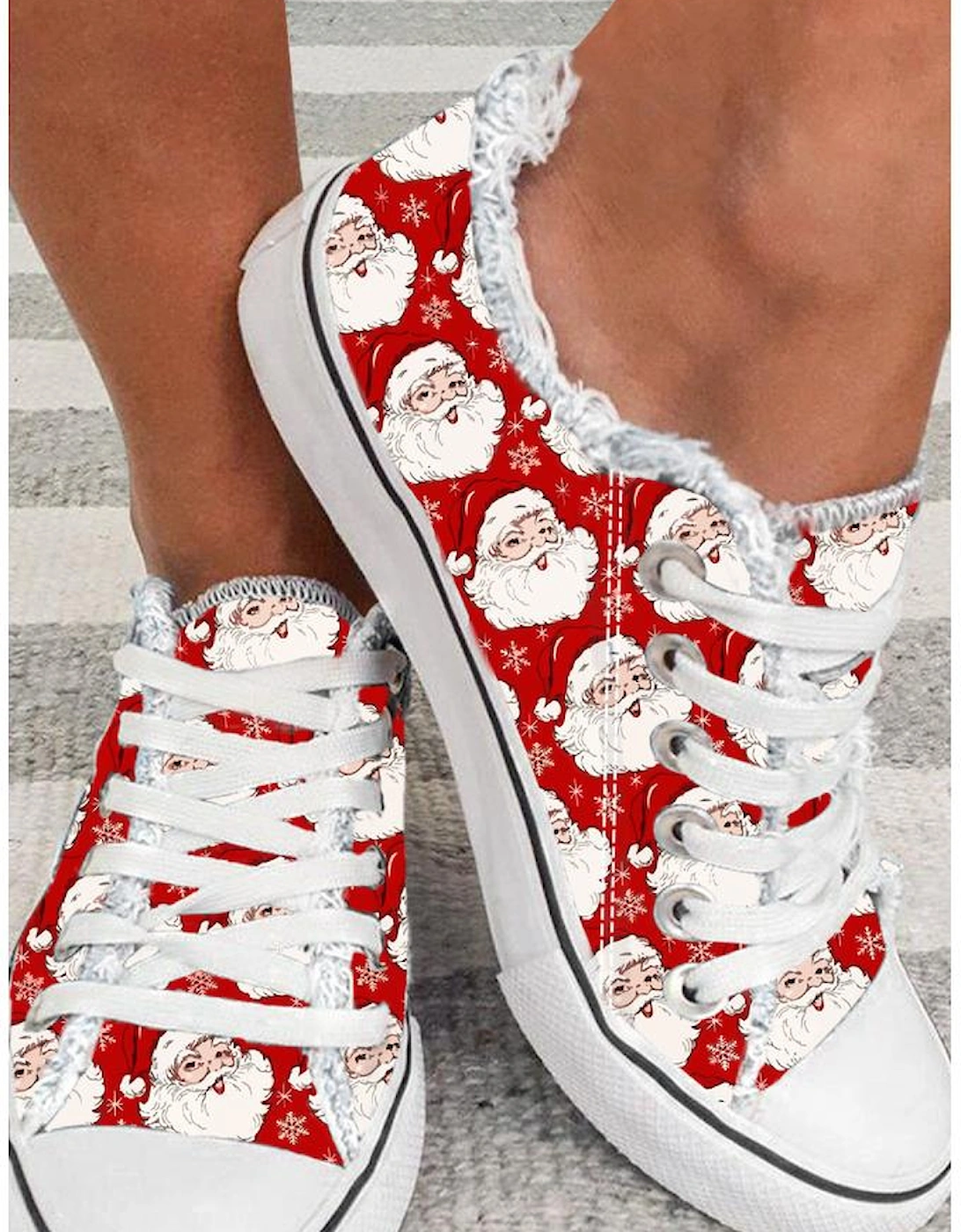 Red Santa Claus Snowflake Print Flat Canvas Shoes, 2 of 1