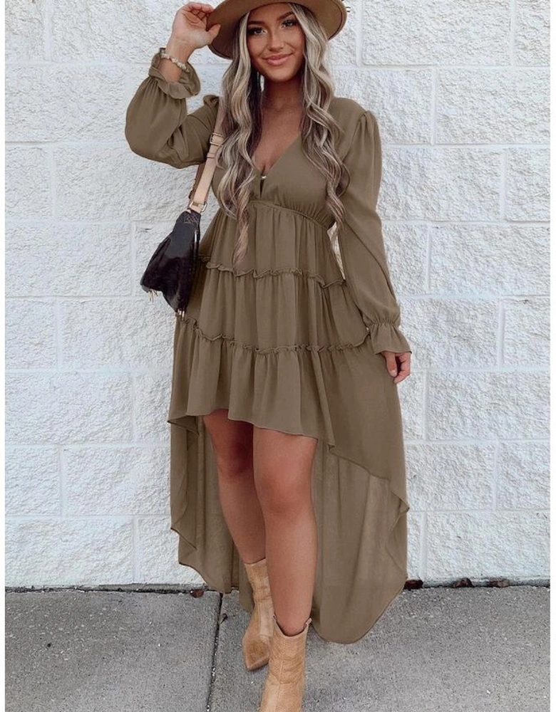 Azura Exchange Tiered Ruffled High Low Long Sleeve Dress