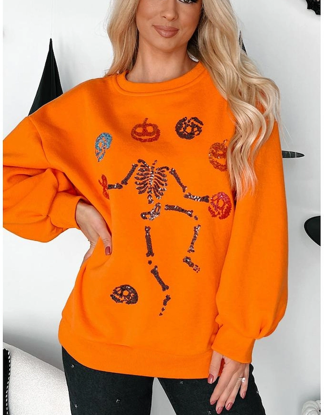 Carrot Dancing Critters Sequin Halloween Crewneck Sweatshirt