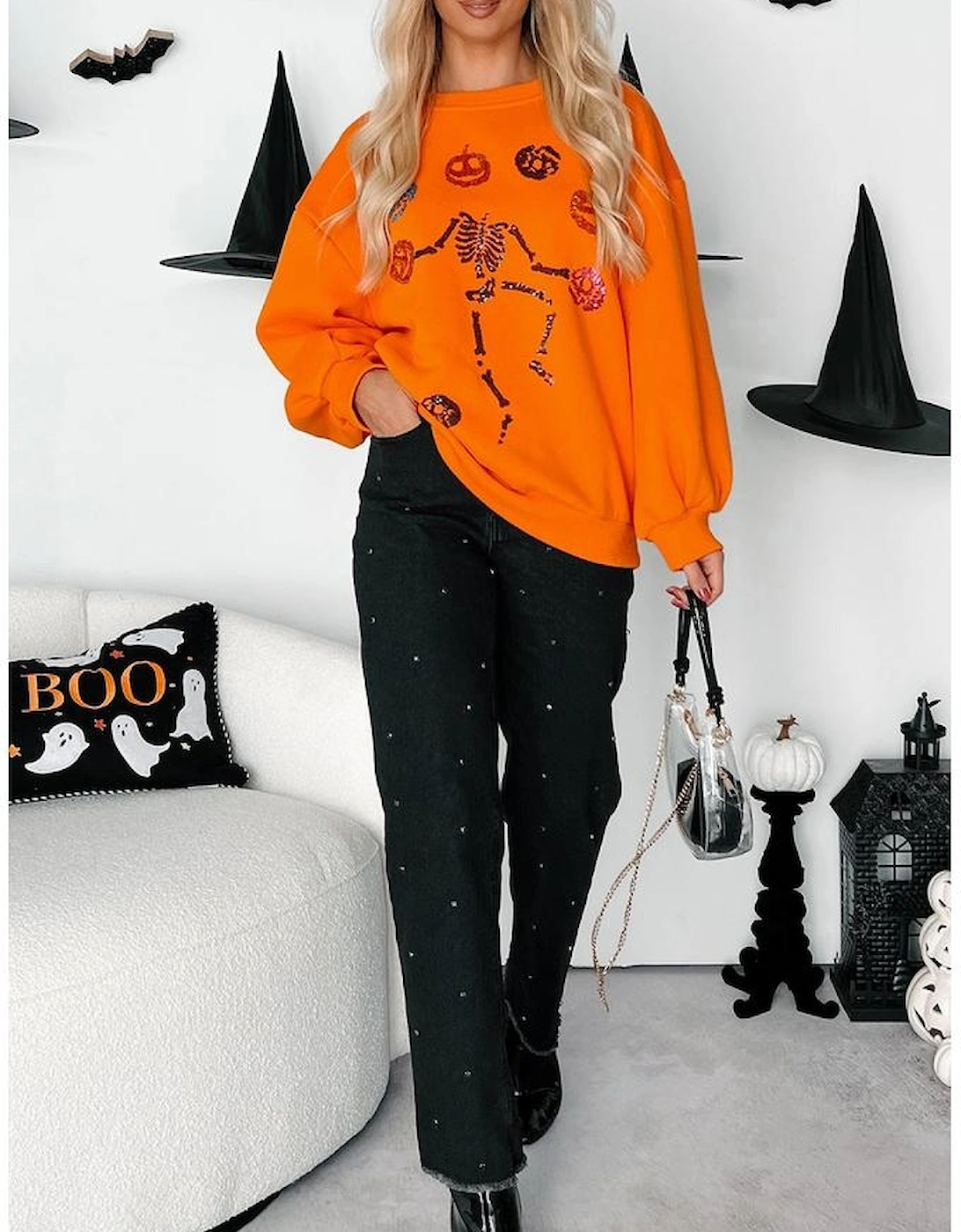Carrot Dancing Critters Sequin Halloween Crewneck Sweatshirt