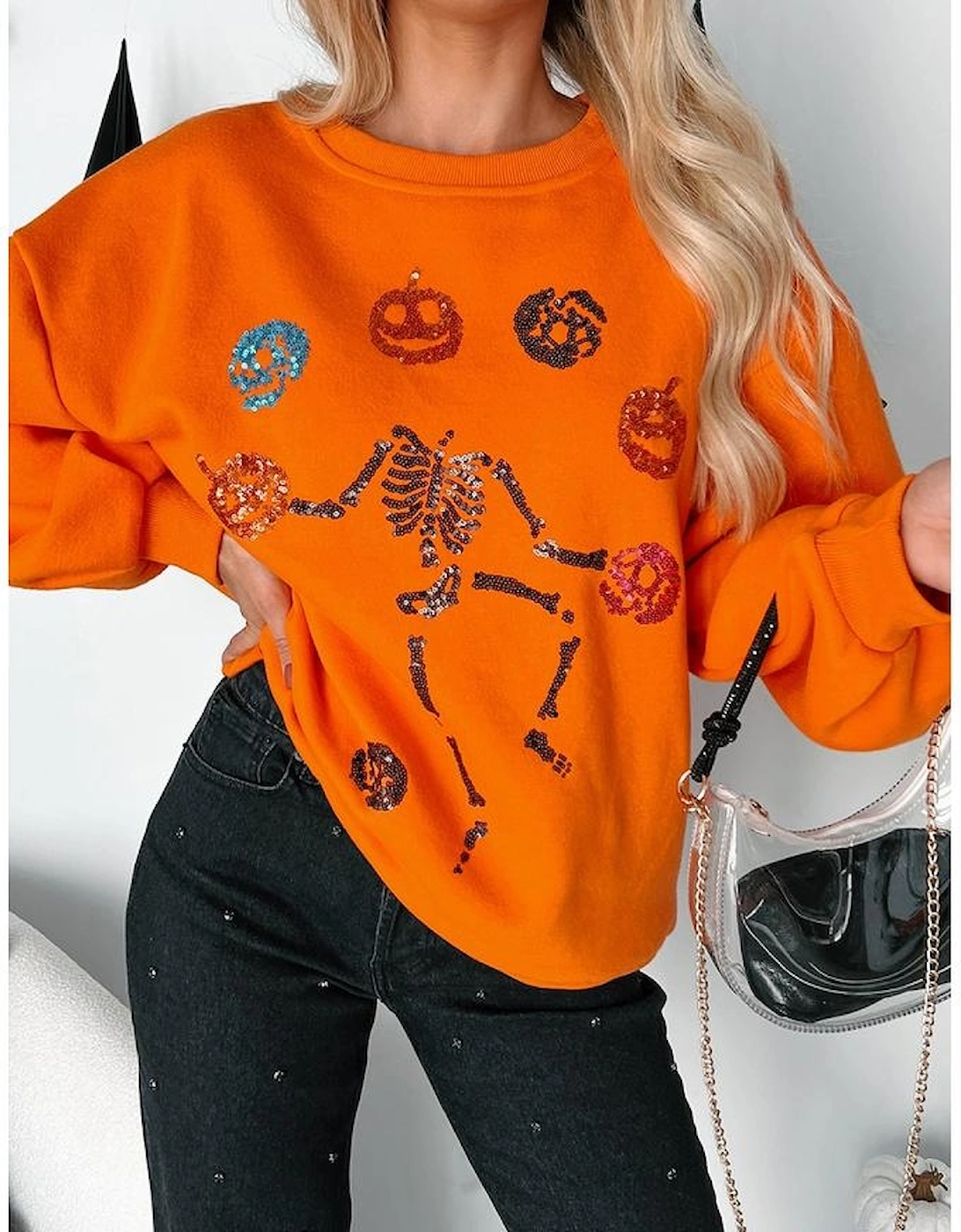 Carrot Dancing Critters Sequin Halloween Crewneck Sweatshirt