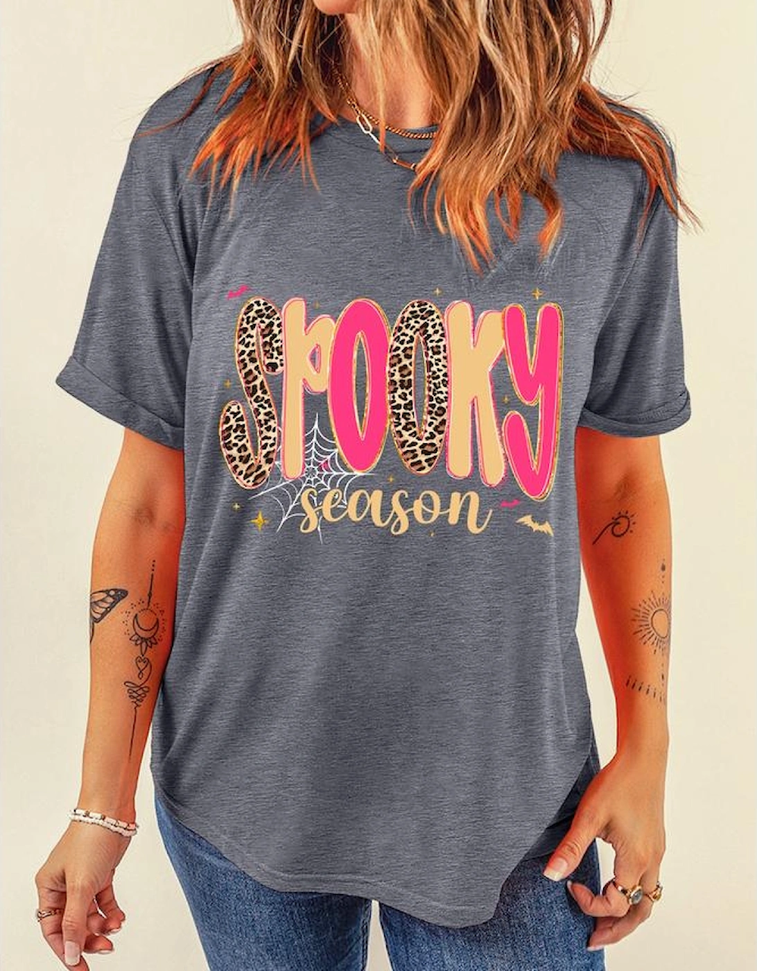 Gray Spooky Season Playful Halloween Graphic T Shirt