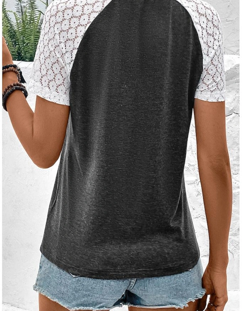 Azura Exchange Lace Patchwork Short Sleeve T Shirt