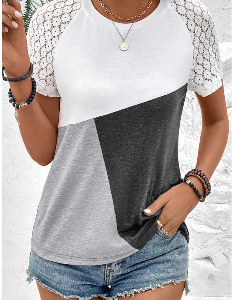 Azura Exchange Lace Patchwork Short Sleeve T Shirt