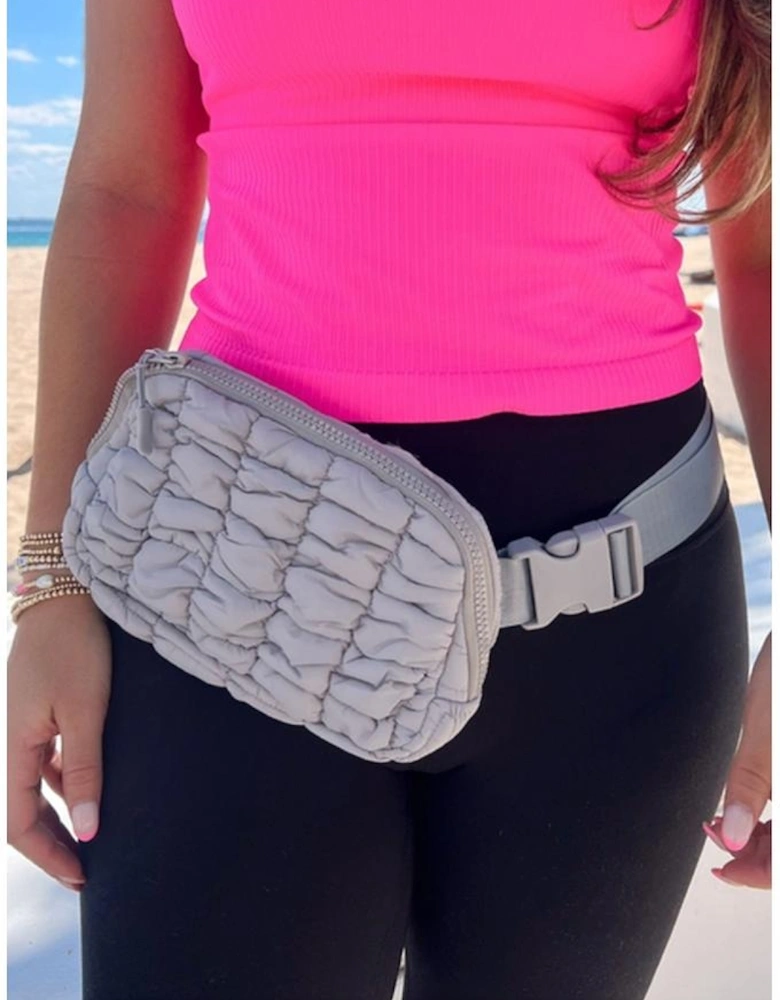 Gray Quilted Puffer Belt Bag Fanny Pack