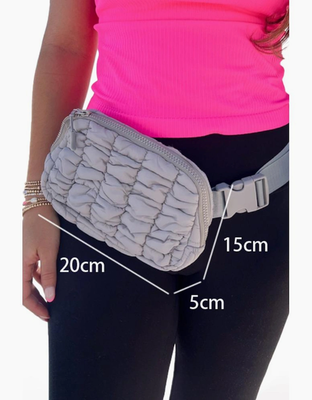 Gray Quilted Puffer Belt Bag Fanny Pack