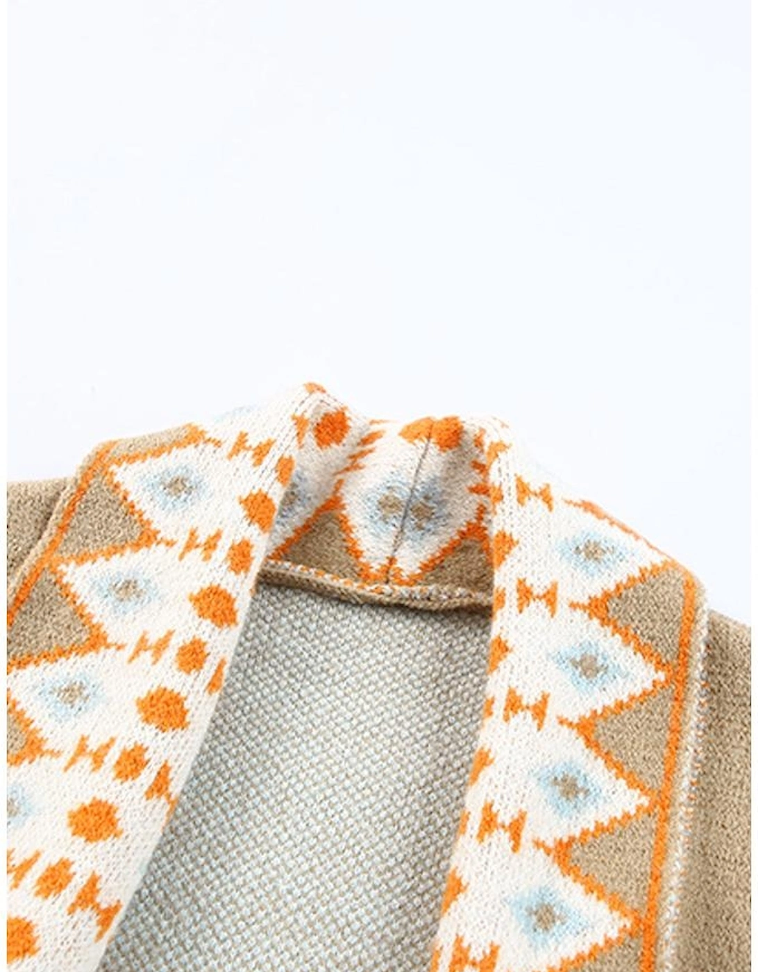 Azura Exchange Khaki Aztec Print Knitted Cardigan