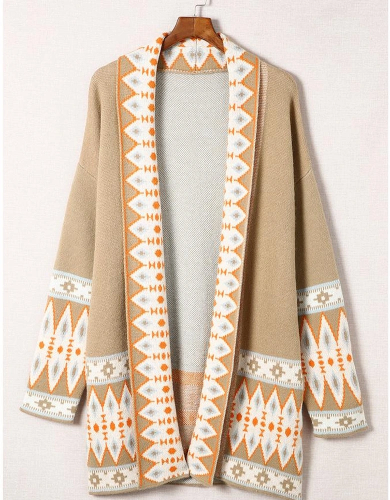 Azura Exchange Khaki Aztec Print Knitted Cardigan