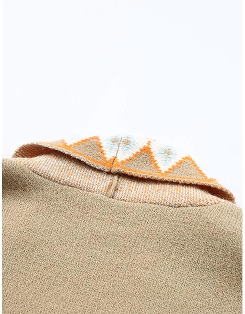 Azura Exchange Khaki Aztec Print Knitted Cardigan