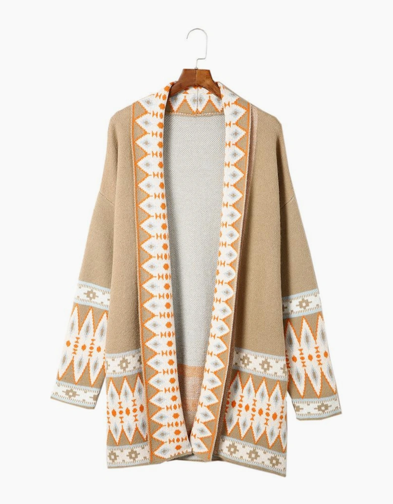 Azura Exchange Khaki Aztec Print Knitted Cardigan